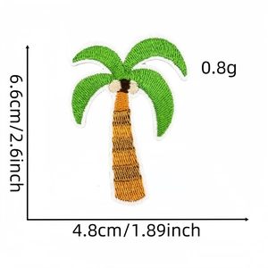 Detailed size specifications for the green coconut tree embroidered fabric patch