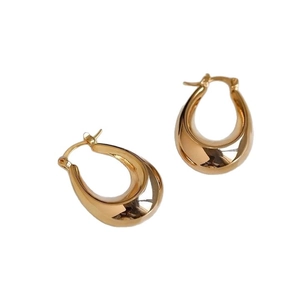 Polished gold geometric C-shape hoop earrings with minimalist U-shaped metallic design