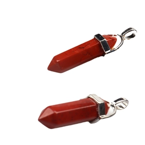 Natural red jasper hexagonal prism pendants with polished silver metal clasps