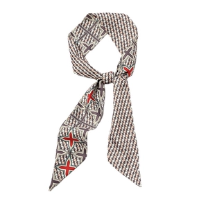 French style silk scarf with geometric cube patterns and red crosses on white background