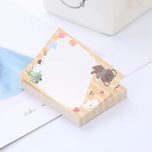 Note adesive creative con orsetto a cartoni animati, strisce marroni e icone su sfondo bianco