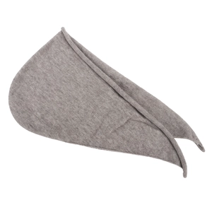 Detail shot of light grey knitted hooded scarf showing soft texture on white background