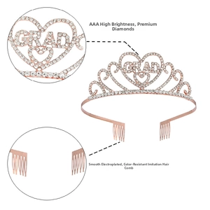 Detail of rose gold graduation crown with GRAD lettering and premium AAA rhinestones