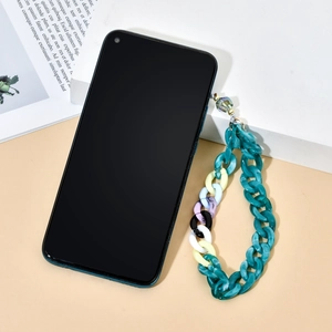 Fashionable dark green acrylic phone chain with oversized multi-color chunky link design
