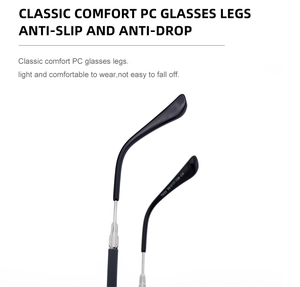 Detail view of T932 sunglasses temple with anti-slip feature and model specifications