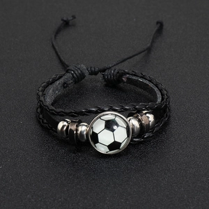 Bracelet de football en cuir tressé lumineux avec cordon réglable et perles