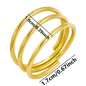 Detail shot of golden multi-layer ring with dimensions 1.0cm width and 1.7cm diameter