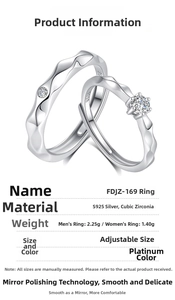 Detail view of wavy S925 silver couples rings with cubic zirconia and adjustable band