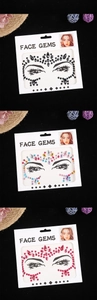 Detailset selbstklebender Gesichtssteine in Schwarz, Bunt und Pink für Party-Make-up