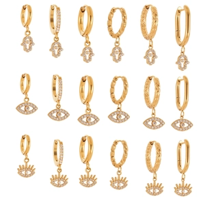 18k gold plated stainless steel evil eye and hamsa earrings set with white crystals