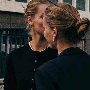 Chic gold beaded necklace and double ball stud earrings set on models for daily wear
