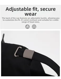 Detail of adjustable metal buckle on black baseball cap for custom fit and comfort