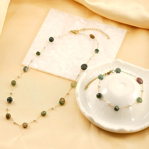 Necklace And Bracelet 304 Stainless Steel 18K Gold Plated Natural Stone Artificial Pearl Amethyst Jewelry For Women Ins Style