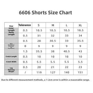 Detailed size chart for high-waisted yoga shorts showing S to XL measurements and weight