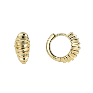 Gold-plated croissant hoop earrings with ribbed texture and geometric vintage style