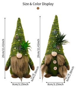 Dettaglio dimensioni gnomo verde lavorato a maglia con succulente, altezza di 29 cm
