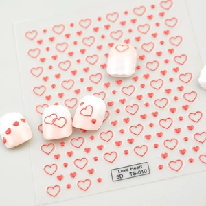 Adesivi per unghie 5D a forma di cuore rosso con motivi cavi per manicure 3D DIY