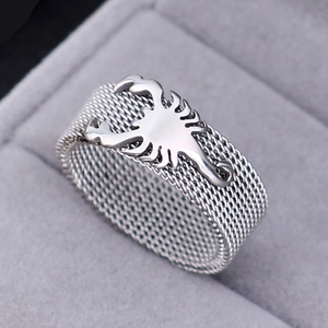 Stainless Steel Scorpion Ring For Men Women Punk Woven Mesh Band Ring Gothic Animal Jewelry Frosted Band Finger Ring Gift