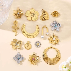 Mix of gold and silver floral stainless steel pendants with pearls and gemstones