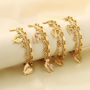 Double Layer Bracelet Stainless Steel Gold Plated Hollow Heart Mother Child Silhouette Charms Mama Jewelry For Women