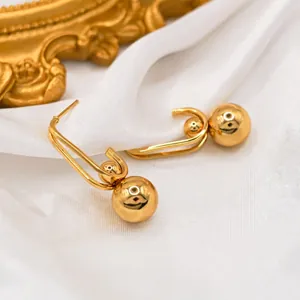 Minimalist geometric 18k gold plated stainless steel drop earrings with irregular round beads