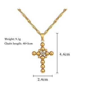 Detailed view of titanium steel cross pendant with bead chain and dimensions