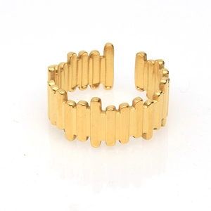 Polished golden stainless steel open ring with irregular wave design and metallic luster