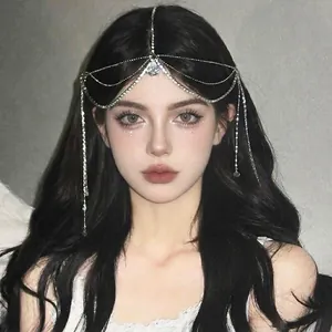Exquisite silver crystal forehead chain with bohemian style and drop water rhinestones