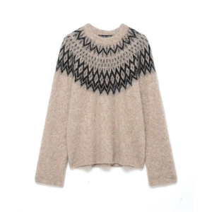 Maglione Da Donna In Misto Mohair Jacquard Geometrico Girocollo Manica Lunga Pullover In Maglia Soffice Inverno