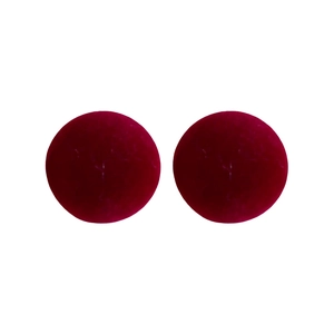 Elegant minimalist dark red flocked round stud earrings with premium silver needle finish