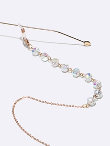 Chaîne de lunettes dorée avec perles de cristal AB et boucles en caoutchouc réglables