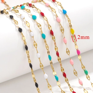 2mm colorful enamel bead chains in gold-plated stainless steel for DIY jewelry making
