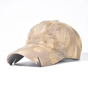 Vintage distressed khaki canvas baseball cap with street style worn-out details