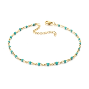 Golden chain anklet with turquoise beads and adjustable lobster clasp closure