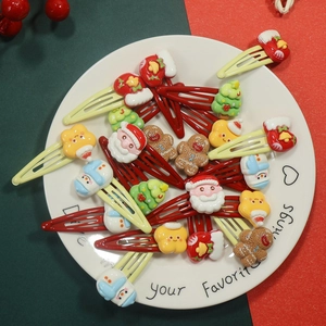 Christmas Hair Clips Resin Cartoon Santa Snowman Tree Gingerbread Man Metal BB Clips For Girls Holiday Accessories
