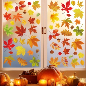 Adesivi elettrostatici foglie d'acero e zucche per decorazione autunnale finestre