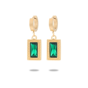 Orecchini a cerchio in acciaio inossidabile 18K con zircone verde rettangolare