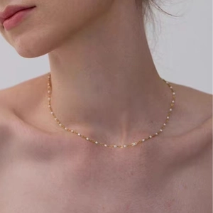 Stainless Steel Colorful Enamel Bead Necklace Gold Plated Minimalist Clavicle Chain Jewelry For Women Elegant Gift