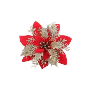 Rode kunstmatige kerstbloem met gouden glitters voor prachtige kerstboomdecoratie