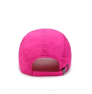 Rear view of rose red quick-dry baseball cap with adjustable strap and metal buckle