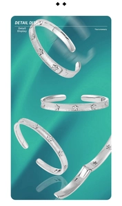 Close-up of S925 sterling silver open bangle with matte finish and starry zircon inlay