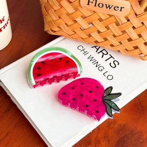 Cute acrylic strawberry and watermelon fruit shaped hair claw clips for women hair styling