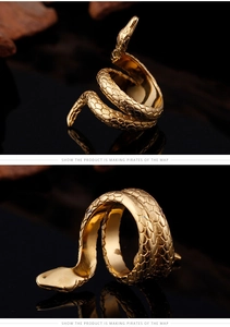 Detailed close-up of golden snake ring showing intricate scales and cobra head design