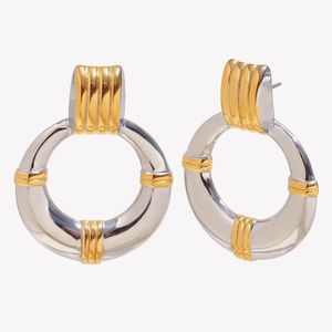 Créoles minimalistes en acier inoxydable plaqué or 18K en bicolore or et argent