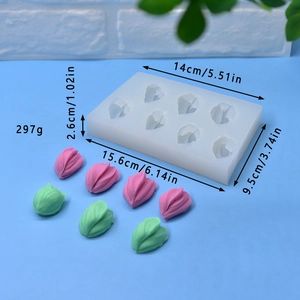 Detaillierte 8-Loch Silikonform mit Maßen für DIY Blumenkuchen und Kerzenherstellung