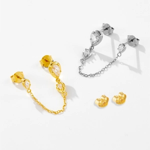 S925 sterling silver water drop stud earrings in gold and silver finish with zircon