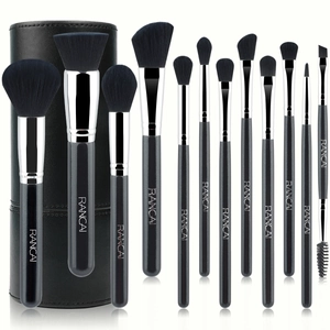 Set de 12 pinceaux de maquillage professionnels avec poils noirs doux et un étui