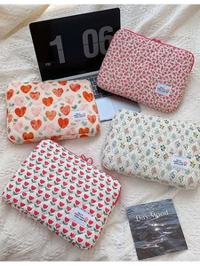 Quilted Laptop Sleeve Floral Heart Pattern Shockproof Tablet Case Bag Soft Fabric Protective Cover For Women Girls