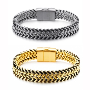 Men Stainless Steel Braided Keel Chain Bracelet Industrial Fashion Jewelry With Plug Clasp