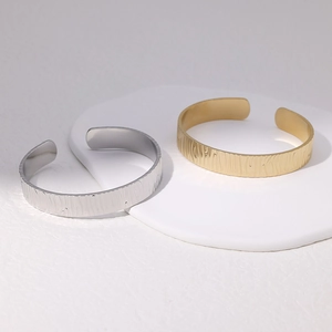 Textured Open Cuff Bracelet Stainless Steel 18K Gold Plated Minimalist Tree Bark Pattern Embossed Bangle For Women